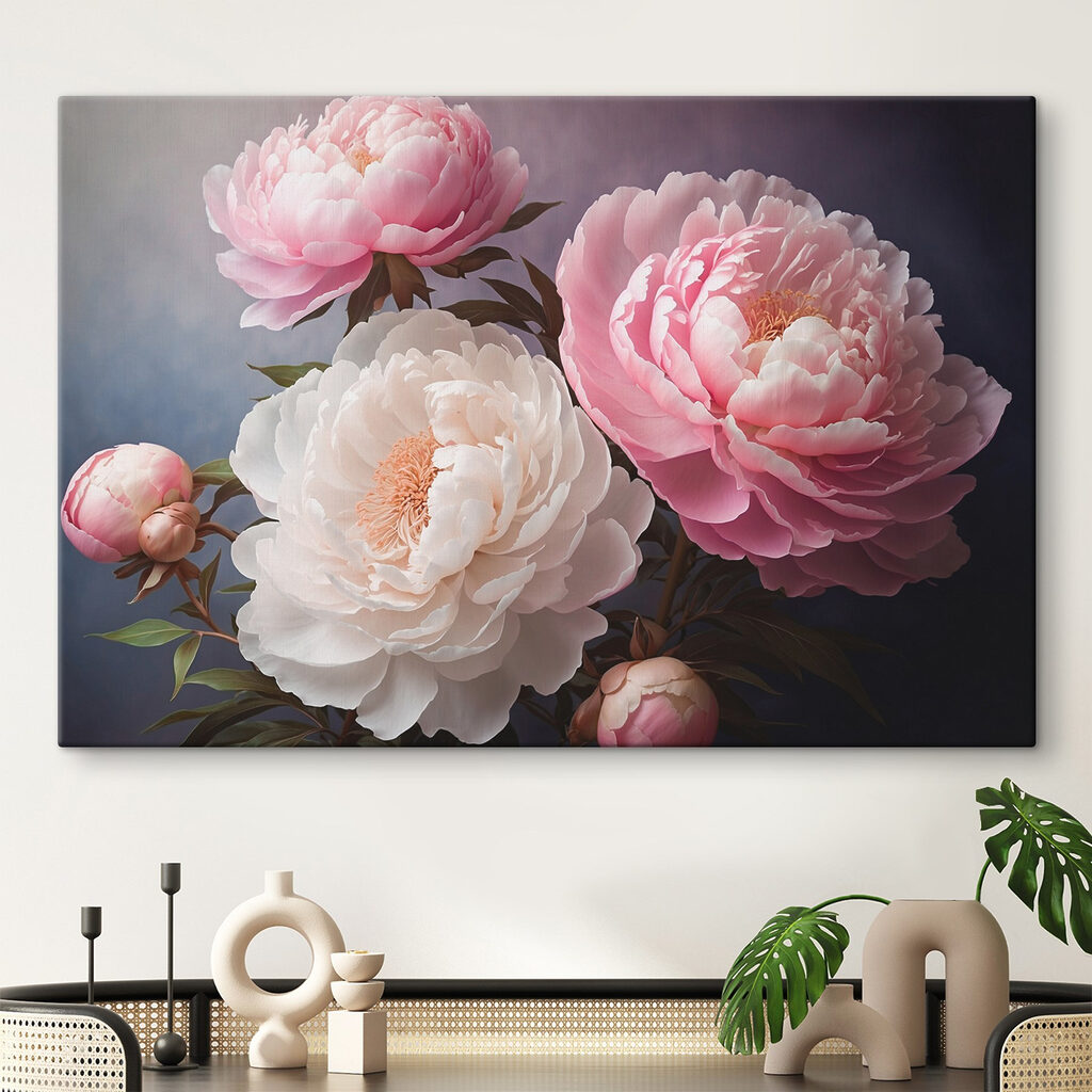 Peonie nell’ombra serale in un ambiente
