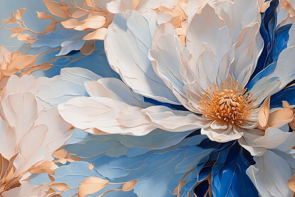 Fiore tra pieghe blu — design completo