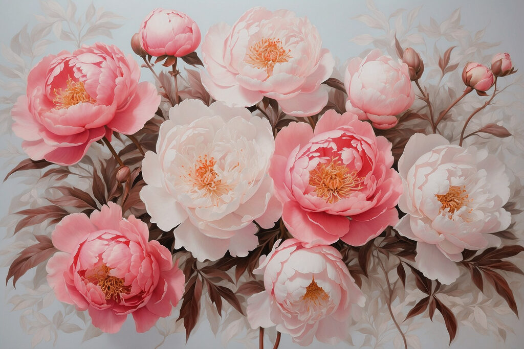 Peonie in ghirlanda rosa — design completo
