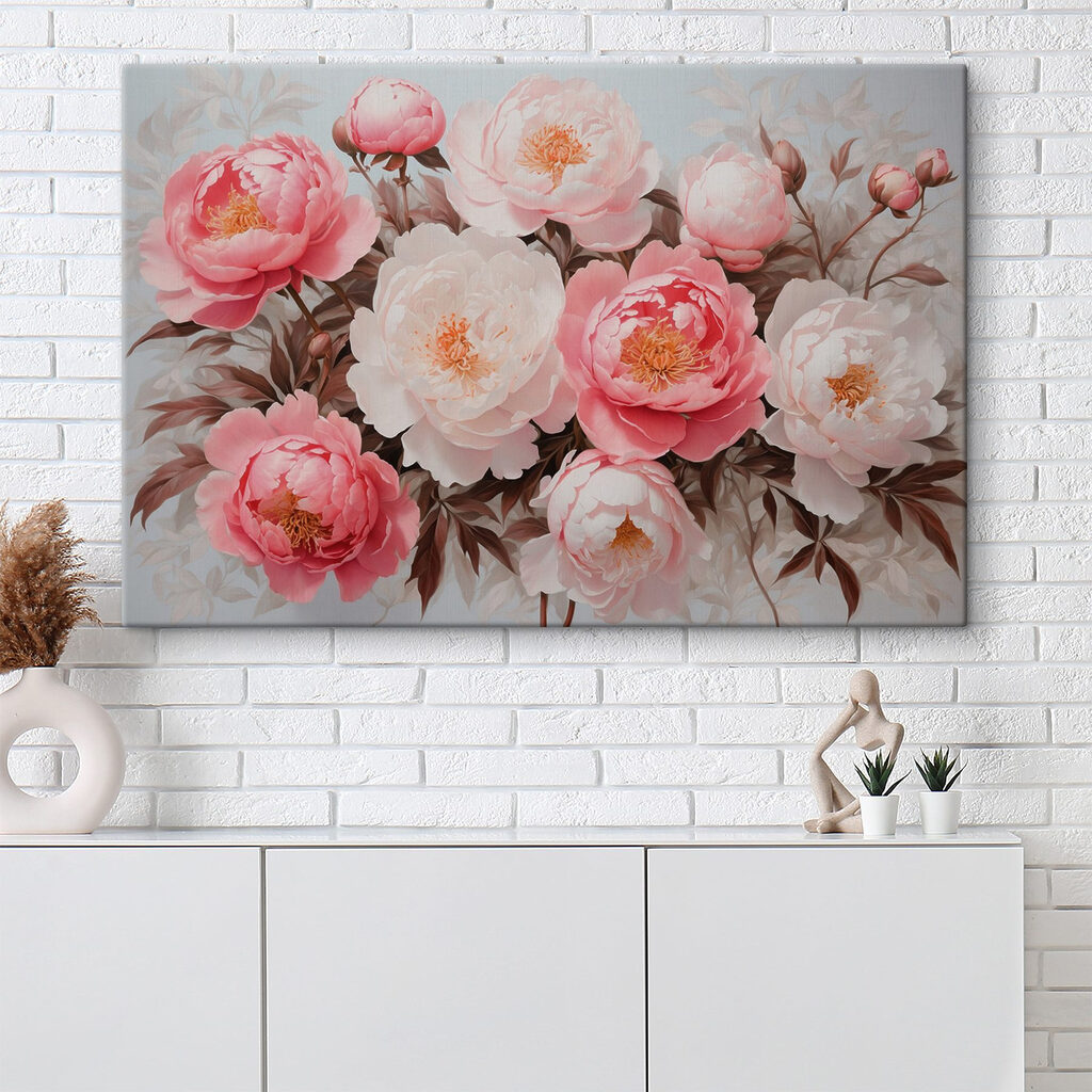 Peonie in ghirlanda rosa — ambiente 1