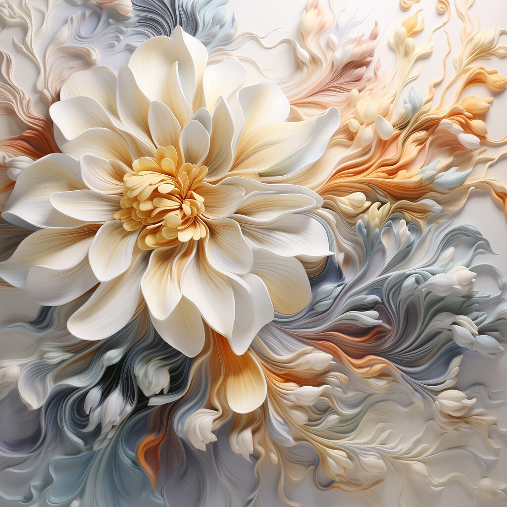 Fiore crema tra riccioli — design completo