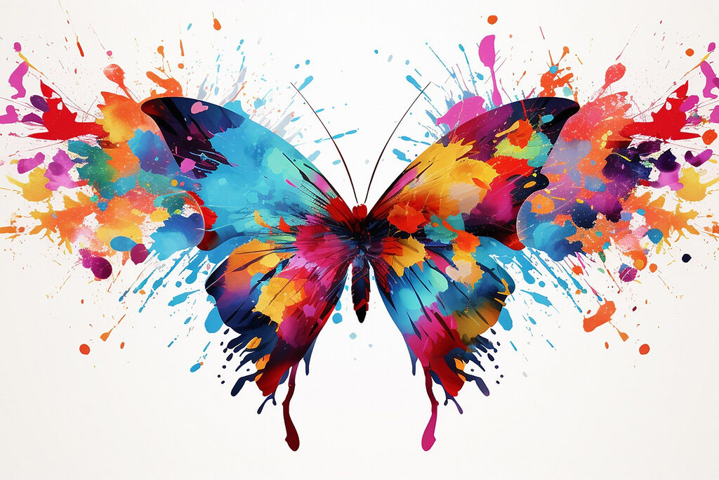 Farfalla di schizzi colorati — design completo