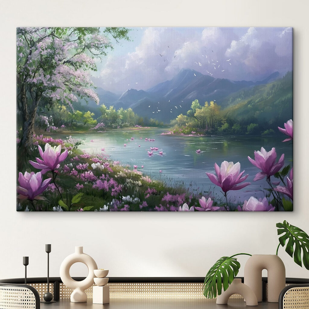 Lago tra i fiori in un ambiente