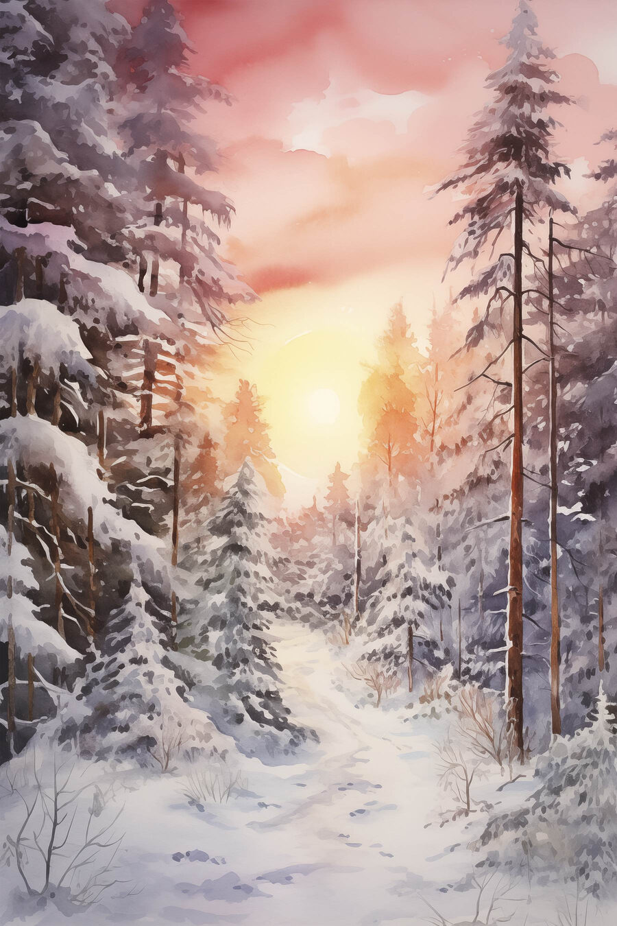 Pini nel rosa d’inverno — design completo