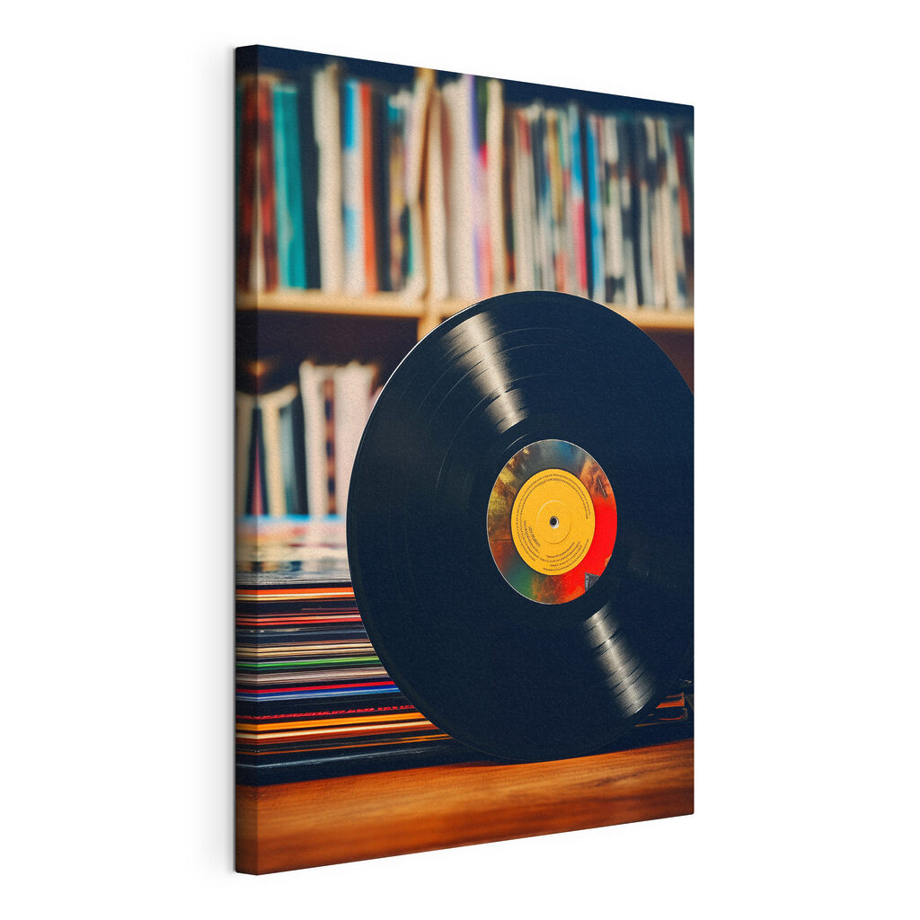 Vinile tra le copertine, tela tesa e bordo avvolto