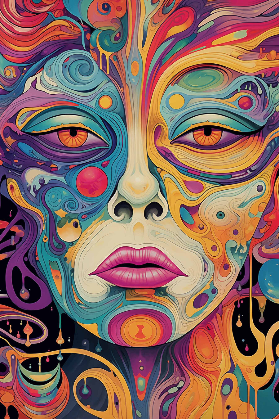 Volto di ricci colorati — design completo