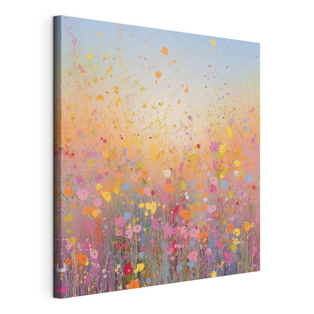 Fiori di campo, spruzzi, tela tesa e bordo avvolto