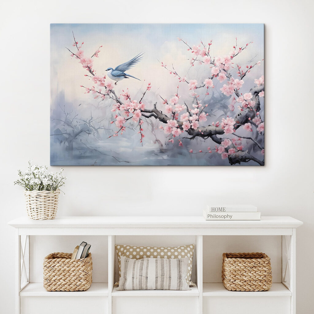 Rondine tra fiori rosa — ambiente 2