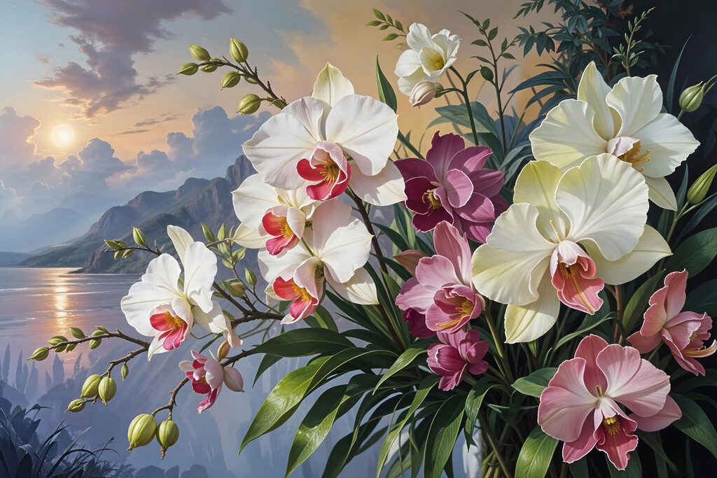 Orchidee davanti al lago — design completo