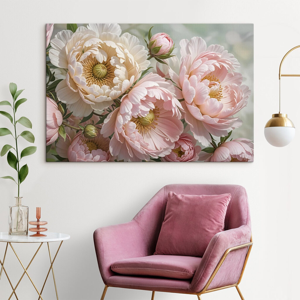 Peonie in rosa pastello in un ambiente