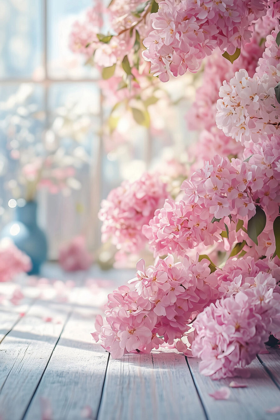 Ortensie rosa alla finestra — design completo