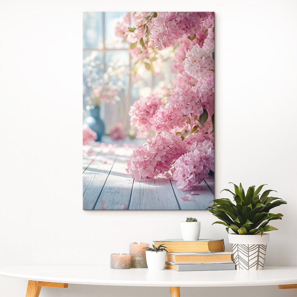 Ortensie rosa alla finestra — ambiente 1
