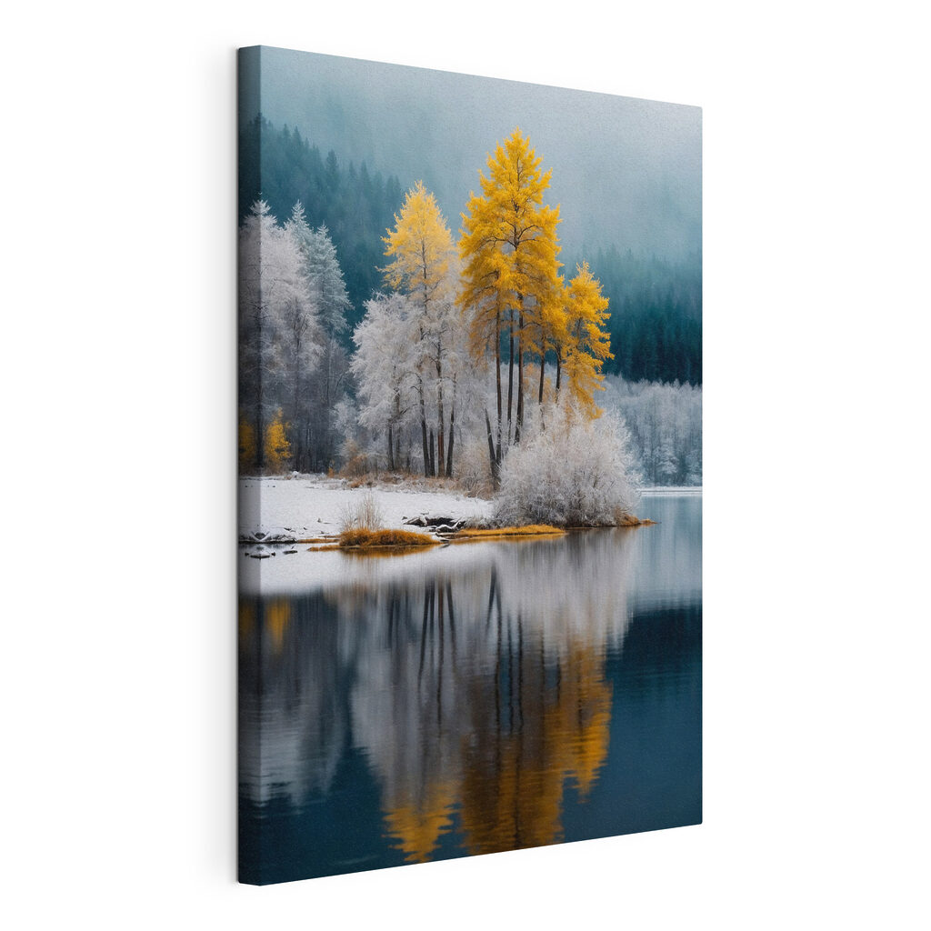 Alberi gialli e betulle, tela tesa e bordo avvolto