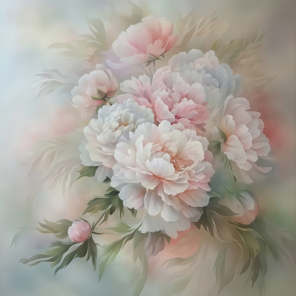Peonie nelle tinte pastello — design completo