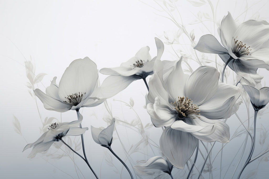 Fiori in grigio tenue — design completo