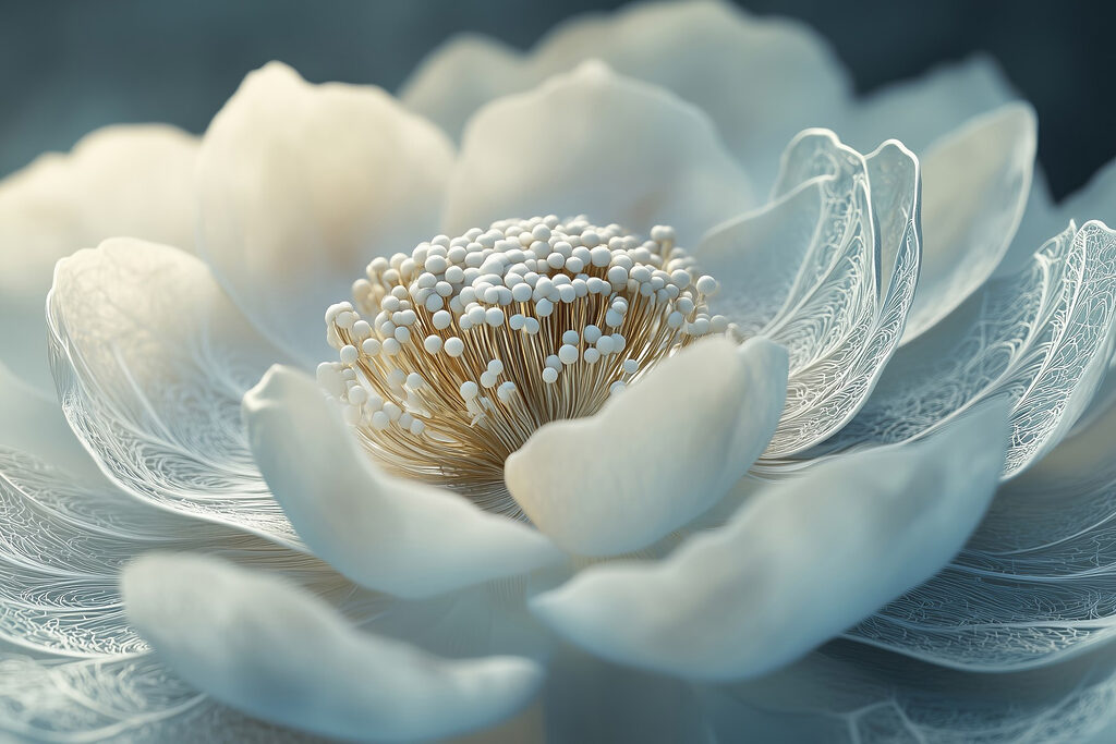Fiore bianco, nervature sottili — design completo