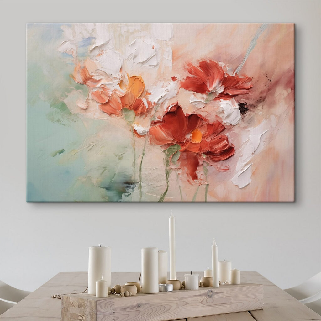 Fiori rossi in pennellate in un ambiente