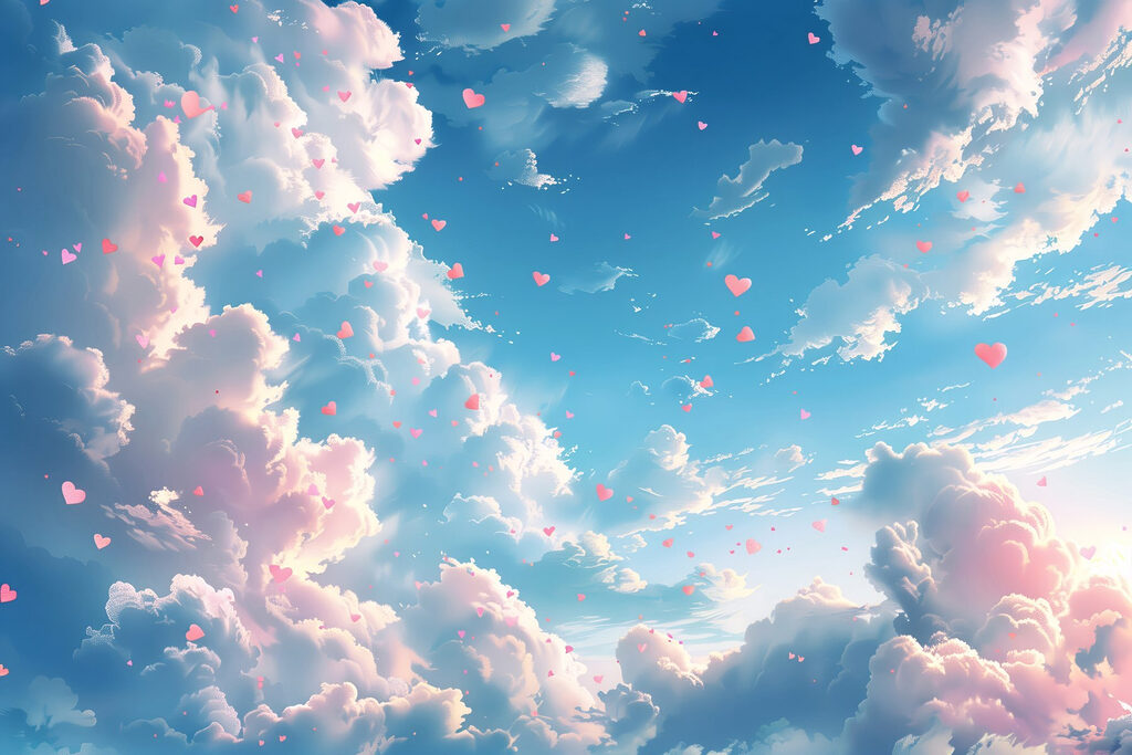 Cuori tra nuvole rosa — design completo