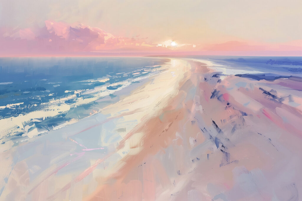 Spiaggia pastello al tramonto — design completo