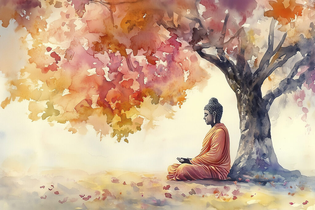 Buddha tra le foglie — design completo