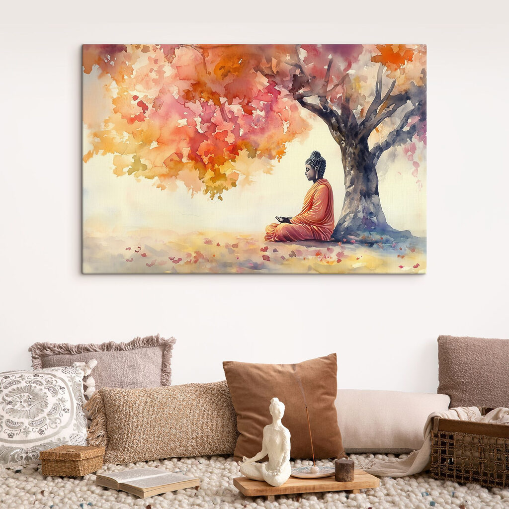 Buddha tra le foglie in un ambiente