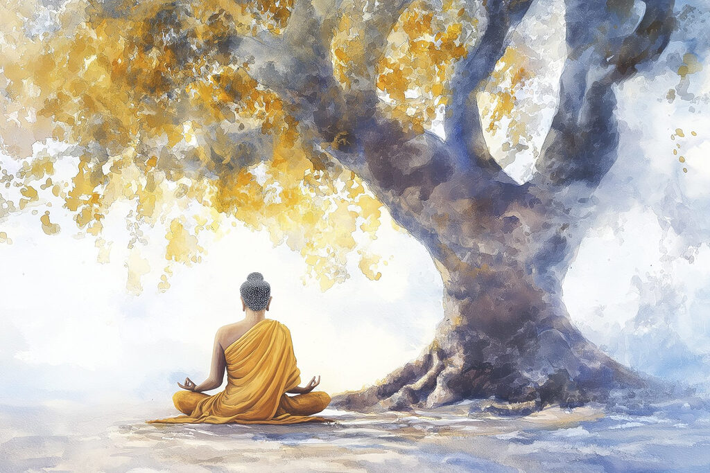 Meditazione sotto albero dorato — design completo
