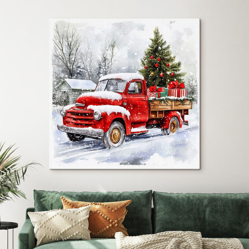Pick-up rosso nella neve in un ambiente