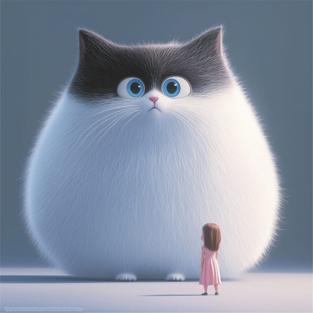 Bambina e gatto gigante — design completo