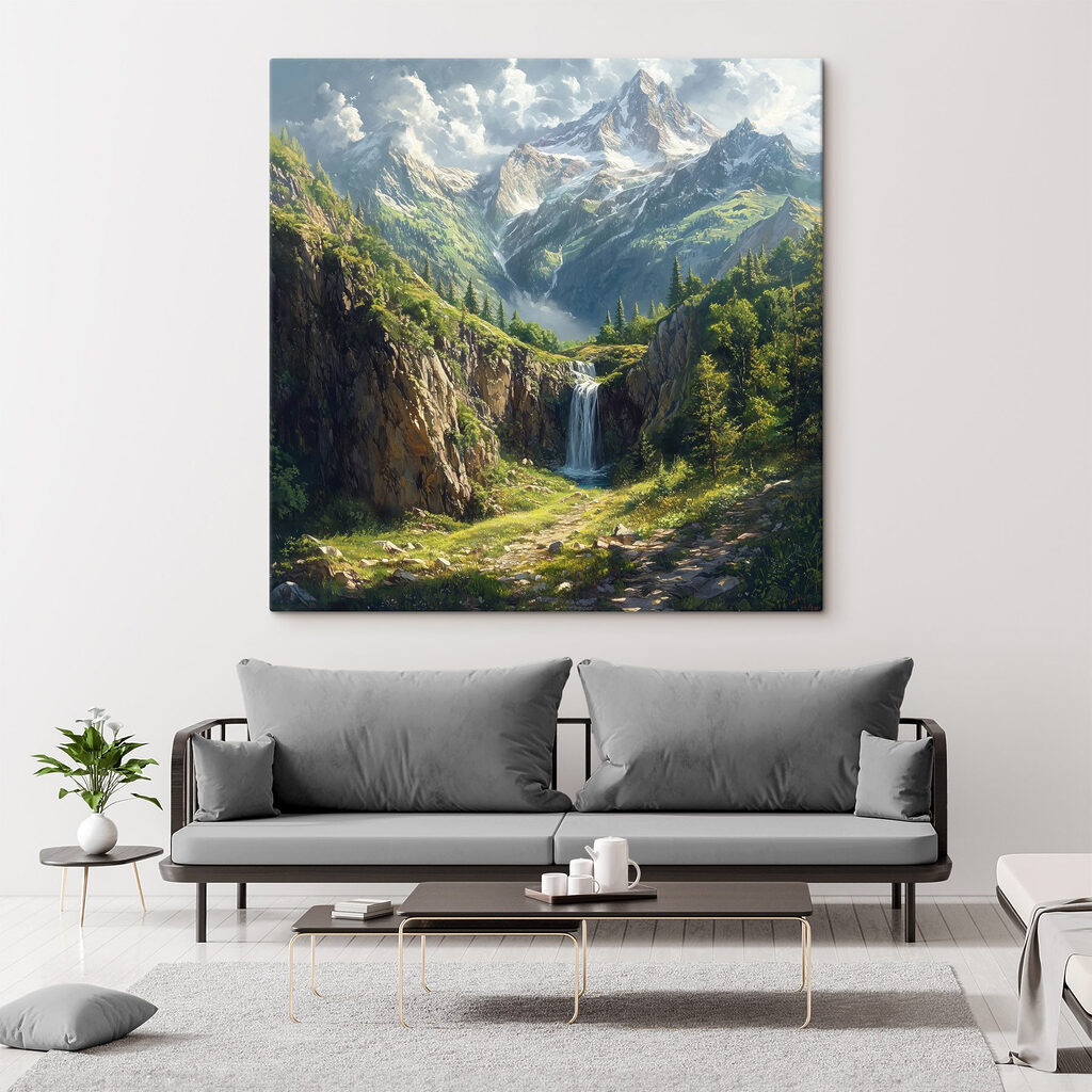 Cascata sotto le vette in un ambiente