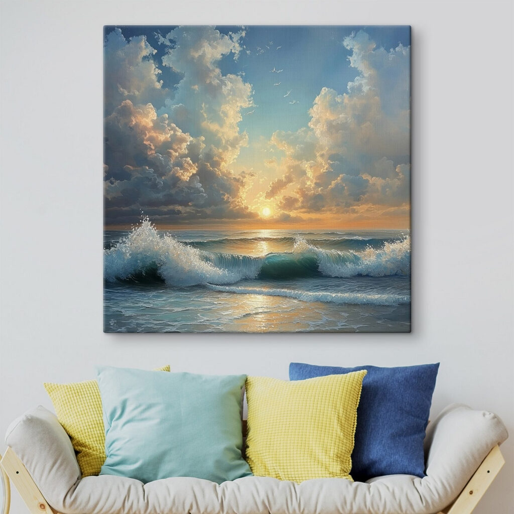 Sole sulle onde blu in un ambiente