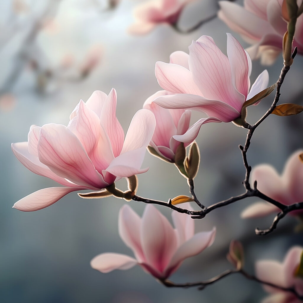 Magnolie in controluce rosa — design completo