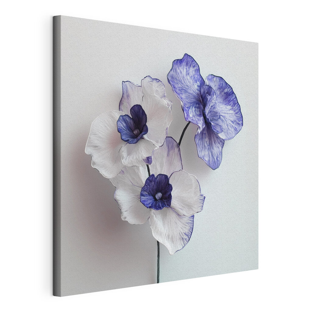 Orchidee con bordi blu, tela tesa e bordo avvolto