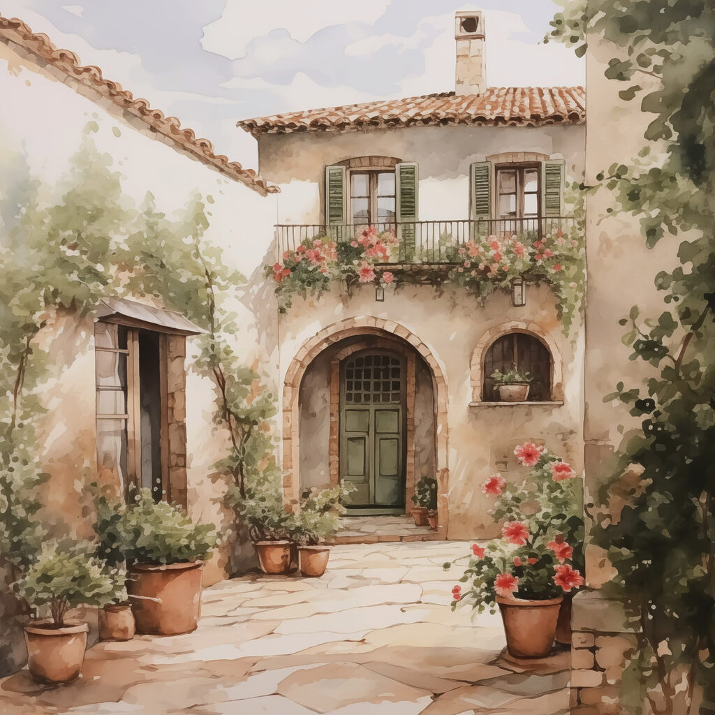 Cortile verde oliva — design completo