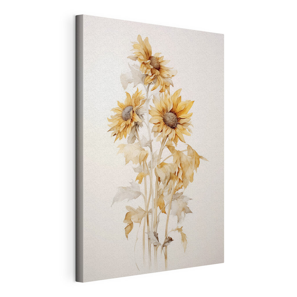 Girasoli dorati, tela tesa e bordo avvolto