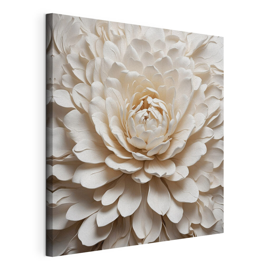 Peonia bianco avorio, tela tesa e bordo avvolto