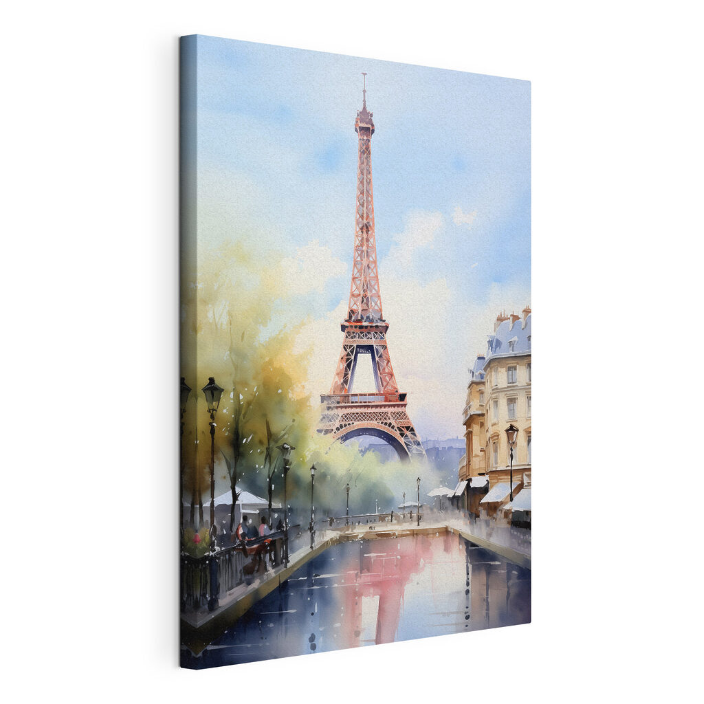 Torre Eiffel sul fiume, tela tesa e bordo avvolto
