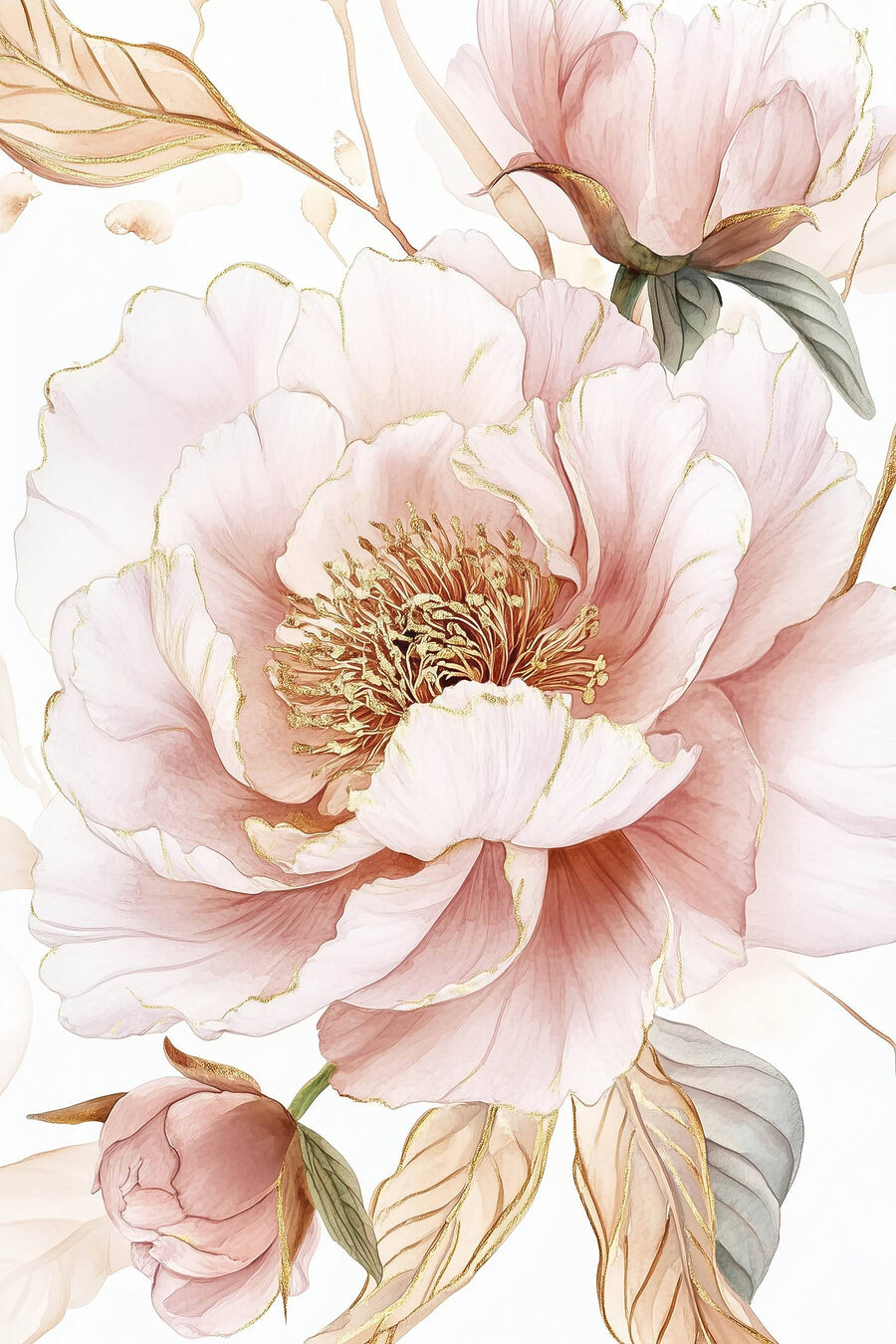 Peonia rosa e dorata — design completo