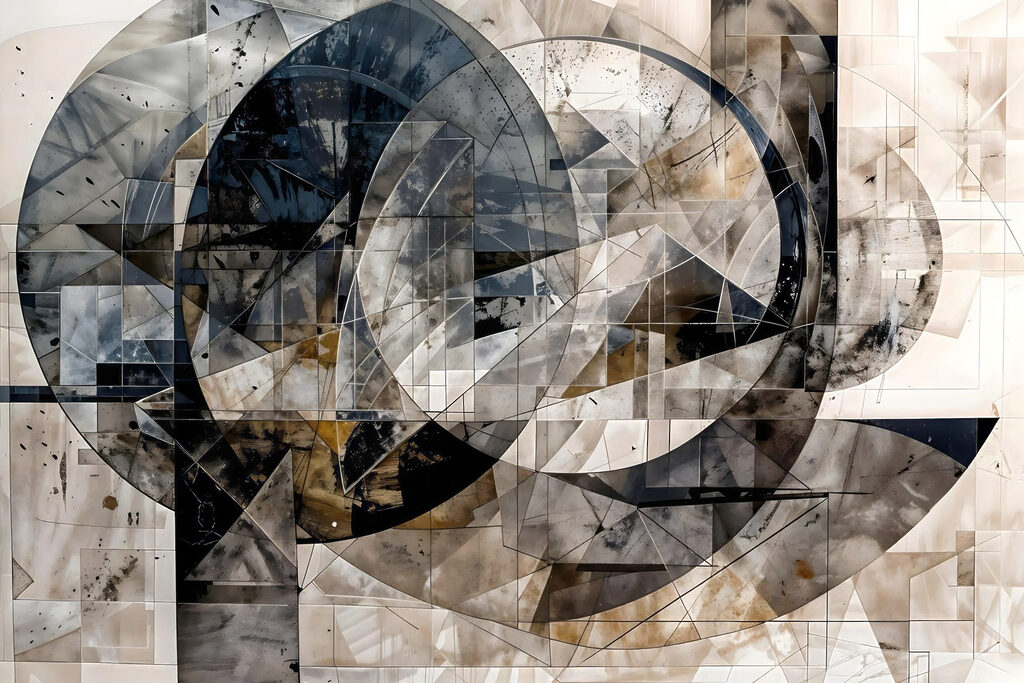 Cerchi e frammenti grigi — design completo
