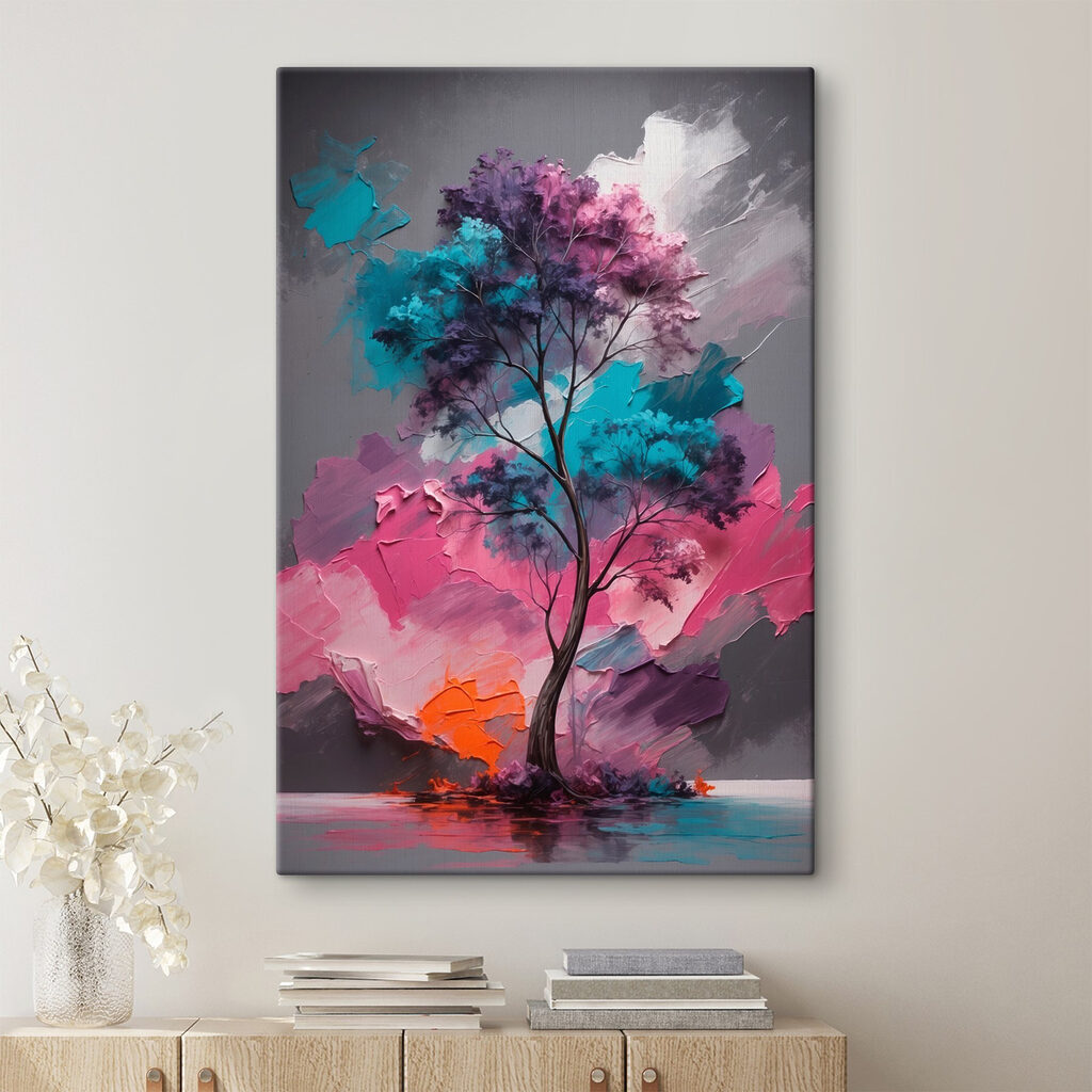 Albero turchese e rosa in un ambiente