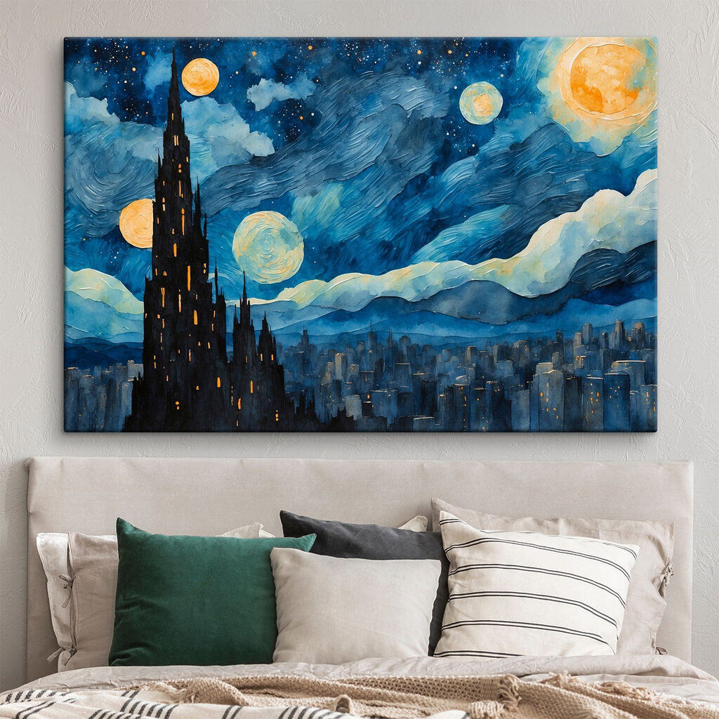 Torre sotto le lune in un ambiente