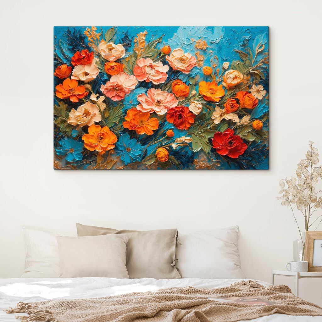 Fiori tra pennellate turchesi — ambiente 2
