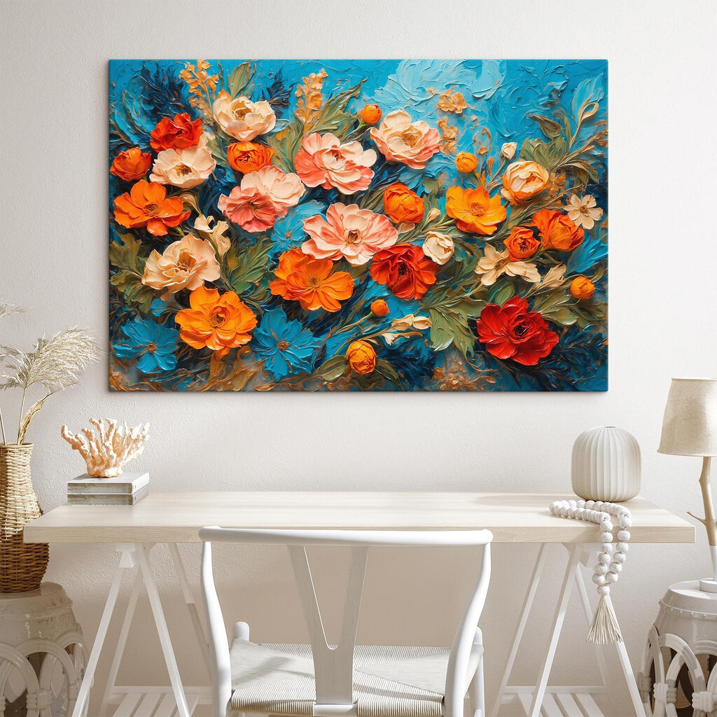 Fiori tra pennellate turchesi — ambiente 1