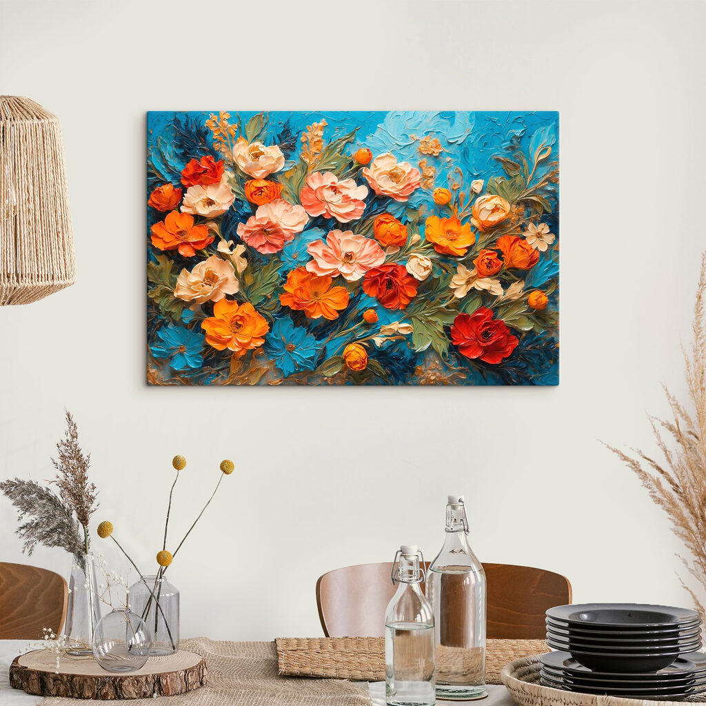 Fiori tra pennellate turchesi — ambiente 3