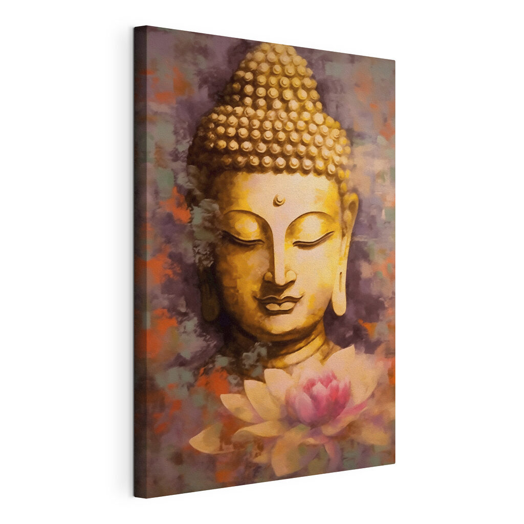 Buddha sul loto rosa, tela tesa e bordo avvolto