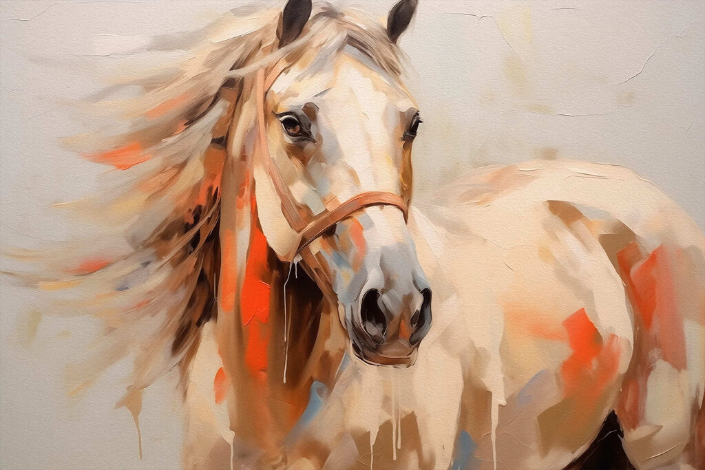 Cavallo tra pennellate calde — design completo