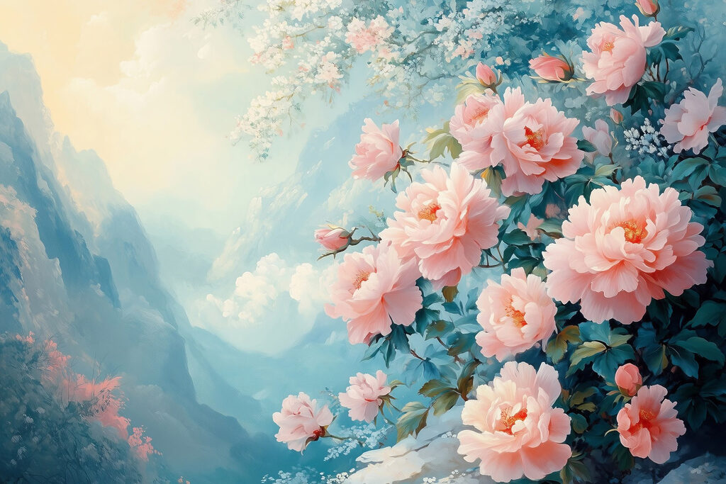 Rose rosa nella nebbia — design completo
