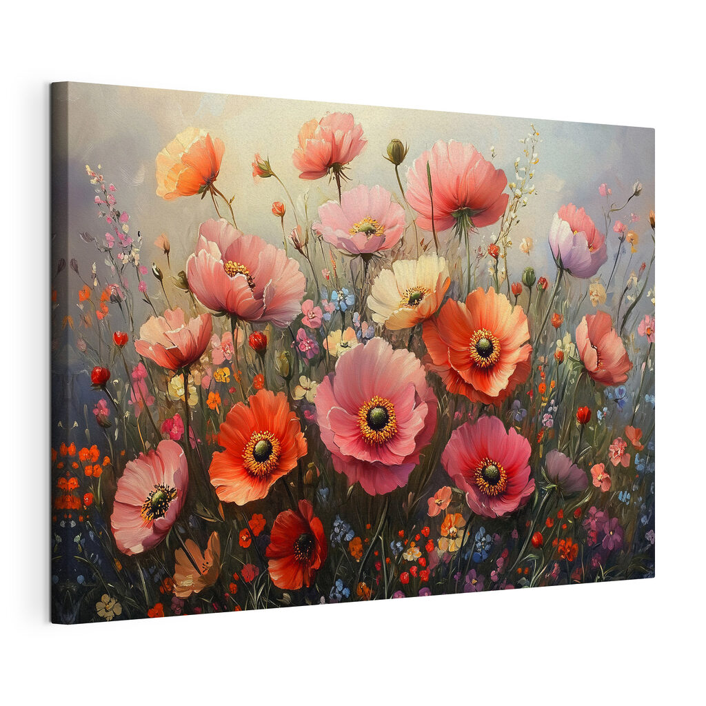 Fiori di campo selvatici, tela tesa e bordo avvolto