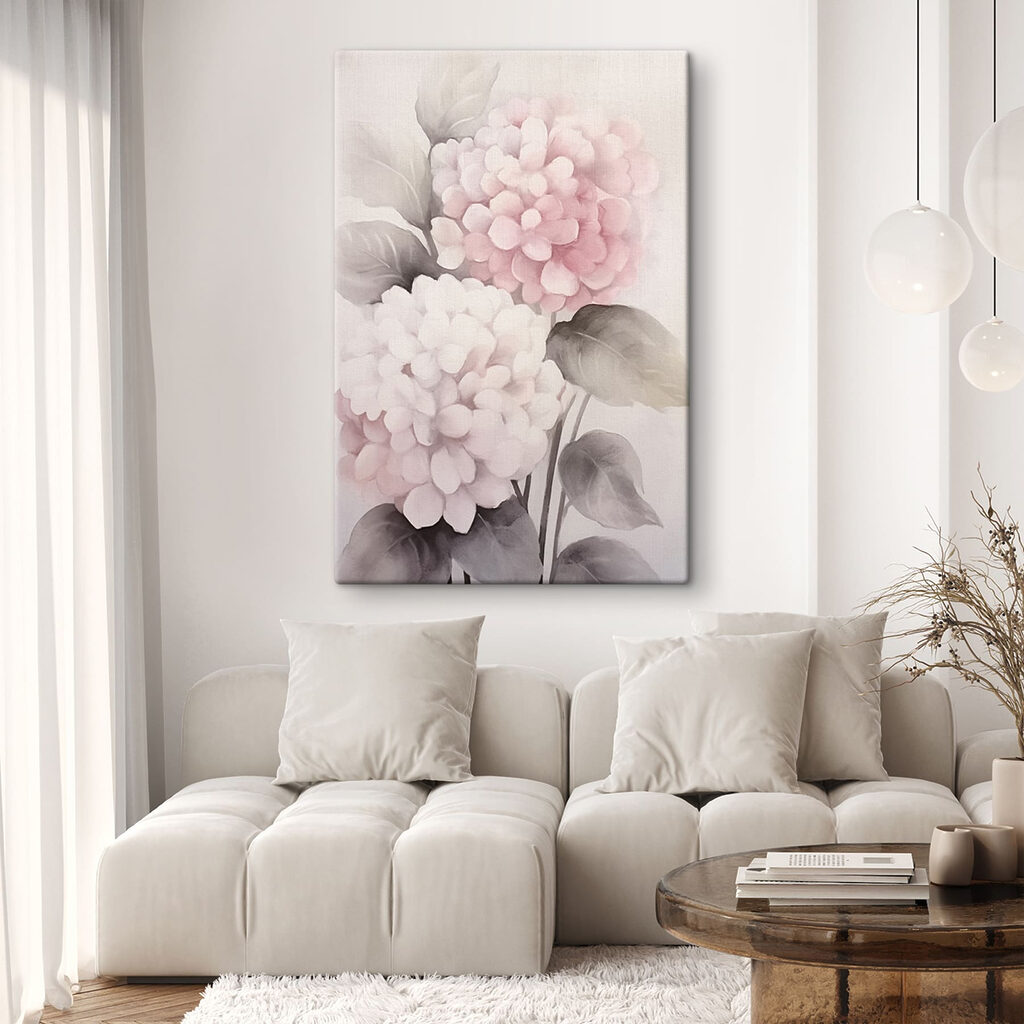 Due ortensie rosa pastello in un ambiente