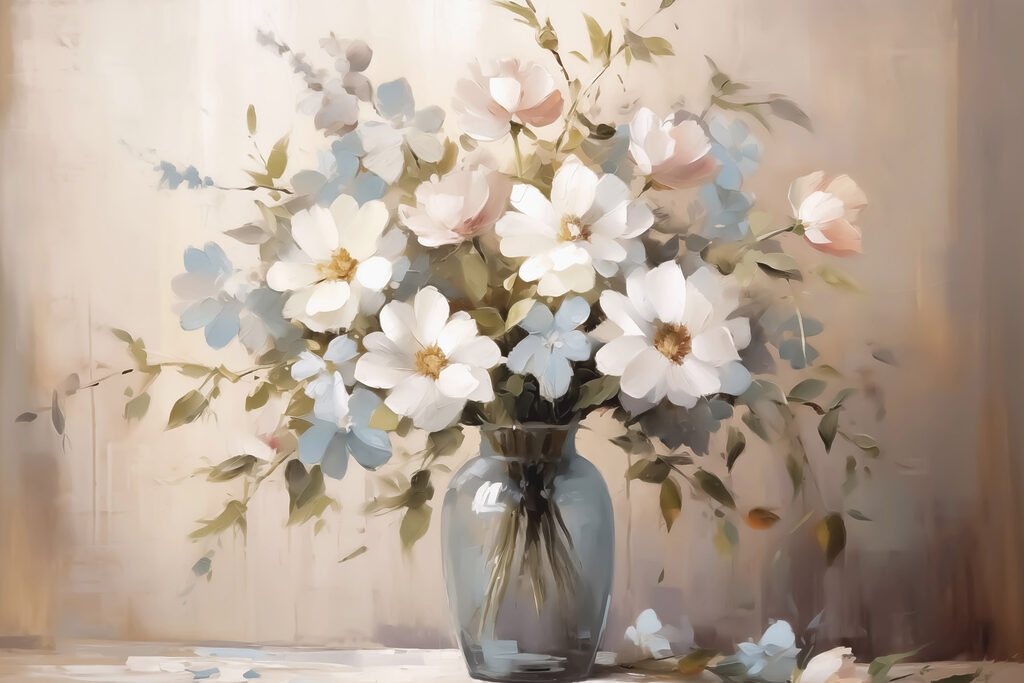 Fiori bianchi in vaso — design completo