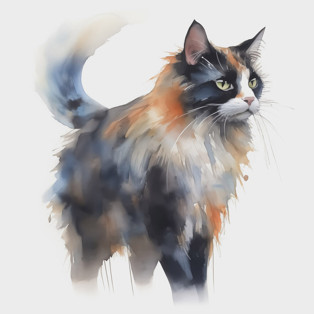 Gatto pezzato ad acquerello — design completo